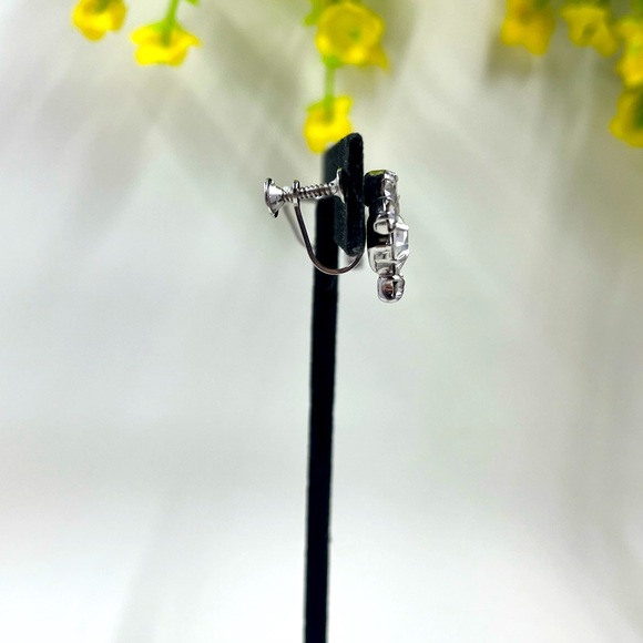 Jay Flex Sterling Silver Signed Vintage Rhinestone Screwback Earrings - Picture 5 of 10